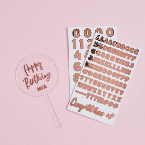 Personalised Acrylic Cake Topper & Rose Gold Sticker Sheets