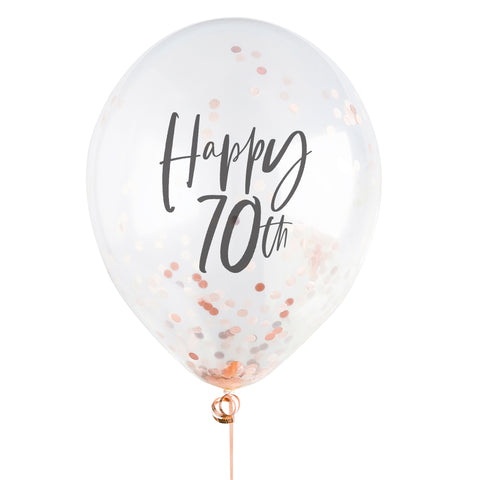 5 Rose Gold 'Happy 70th' Confetti Balloons