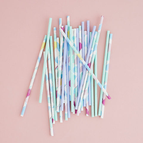 20 Pastel Patterned Paper Straws