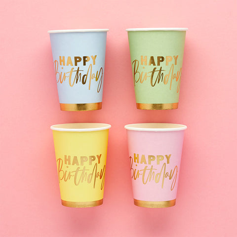 8 Pastel 'Happy Birthday' Paper Cups