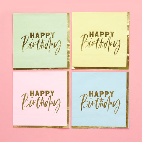 Pastel 'Happy Birthday' Paper Napkins 16 Pack