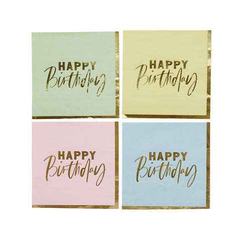 Pastel 'Happy Birthday' Paper Napkins 16 Pack