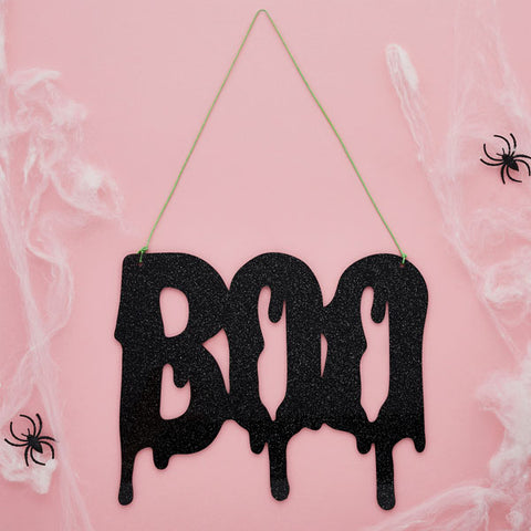 'Boo' Black Glitter Acrylic Sign