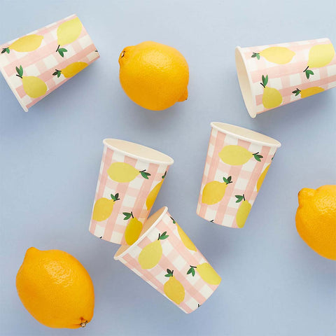 8 Lemon & Gingham Paper Cups