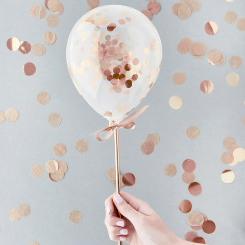 5 Rose Gold Mini Confetti Balloon Wands