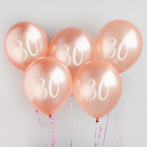 5 Rose Gold Number 30 Balloons